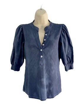Veronica Beard Woman’s Sz S Coralee Blue Puff Sleeve Half Button Blouse